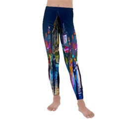 Abstract-vibrant-colour-cityscape Kids  Lightweight Velour Leggings by Ket1n9