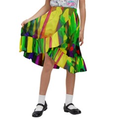 Abstract-vibrant-colour-botany Kids  Ruffle Flared Wrap Midi Skirt by Ket1n9