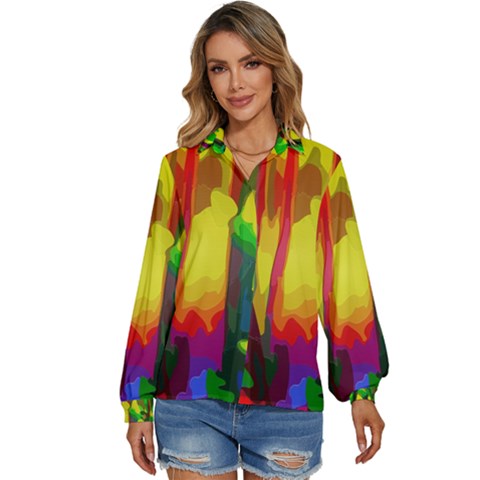 Abstract-vibrant-colour-botany Women s Long Sleeve Button Up Shirt by Ket1n9