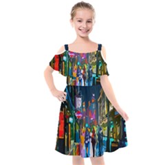 Abstract-vibrant-colour-cityscape Kids  Cut Out Shoulders Chiffon Dress by Ket1n9