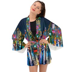 Abstract-vibrant-colour-cityscape Long Sleeve Kimono by Ket1n9