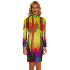 Abstract-vibrant-colour-botany Long Sleeve Shirt Collar Bodycon Dress by Ket1n9