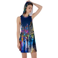 Abstract-vibrant-colour-cityscape Racer Back Hoodie Dress by Ket1n9