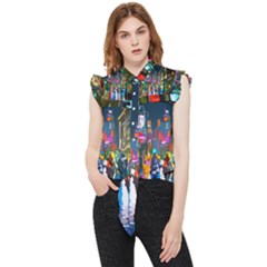 Abstract-vibrant-colour-cityscape Frill Detail Shirt by Ket1n9