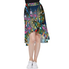 Abstract-vibrant-colour-cityscape Frill Hi Low Chiffon Skirt by Ket1n9