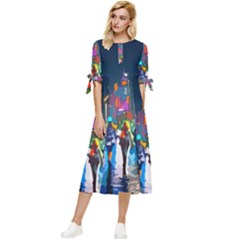 Abstract-vibrant-colour-cityscape Bow Sleeve Chiffon Midi Dress by Ket1n9