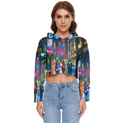 Abstract-vibrant-colour-cityscape Women s Lightweight Cropped Hoodie by Ket1n9