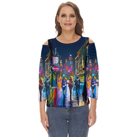 Abstract-vibrant-colour-cityscape Cut Out Wide Sleeve Top by Ket1n9