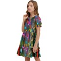 Abstract-vibrant-colour-cityscape Kids  Puff Sleeved Dress View3