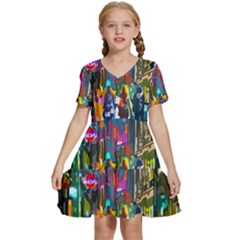 Abstract-vibrant-colour-cityscape Kids  Short Sleeve Tiered Mini Dress by Ket1n9