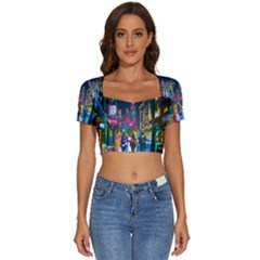 Abstract-vibrant-colour-cityscape Short Sleeve Square Neckline Crop Top  by Ket1n9