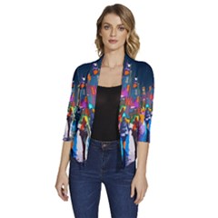 Abstract-vibrant-colour-cityscape Women s Draped Front 3/4 Sleeve Shawl Collar Jacket by Ket1n9