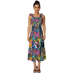 Abstract-vibrant-colour-cityscape Tie-strap Tiered Midi Chiffon Dress by Ket1n9