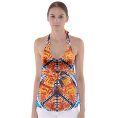 Tie Dye Peace Sign Tie Back Tankini Top by Ket1n9