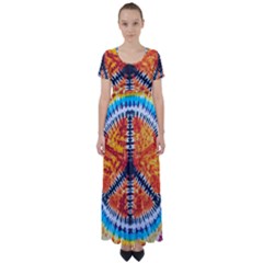 Tie Dye Peace Sign High Waist Short Sleeve Maxi Dress by Ket1n9