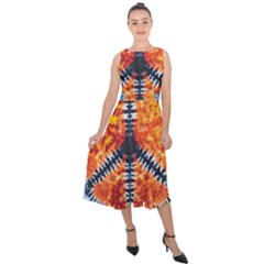 Tie Dye Peace Sign Midi Tie-back Chiffon Dress by Ket1n9