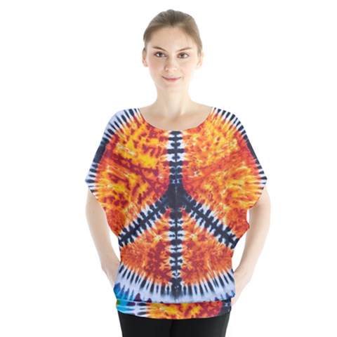 Tie Dye Peace Sign Batwing Chiffon Blouse by Ket1n9