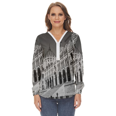 Architecture-parliament-landmark Zip Up Long Sleeve Blouse by Ket1n9