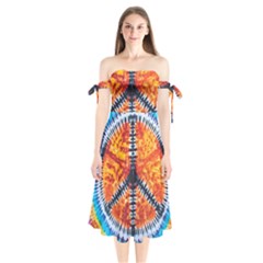 Tie Dye Peace Sign Shoulder Tie Bardot Midi Dress by Ket1n9