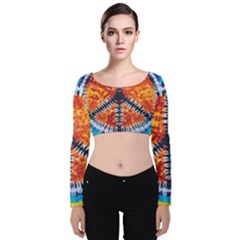 Tie Dye Peace Sign Velvet Long Sleeve Crop Top by Ket1n9