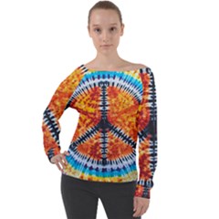 Tie Dye Peace Sign Off Shoulder Long Sleeve Velour Top by Ket1n9