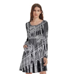 Architecture-parliament-landmark Long Sleeve Knee Length Skater Dress With Pockets