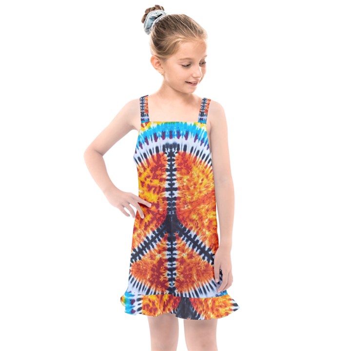 Tie Dye Peace Sign Kids  Overall Dress