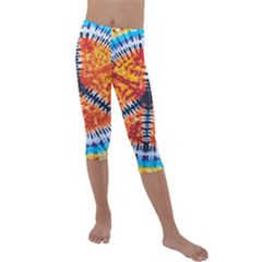 Tie Dye Peace Sign Kids  Lightweight Velour Capri Leggings  by Ket1n9