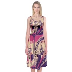 Pink City Retro Vintage Futurism Art Midi Sleeveless Dress by Ket1n9