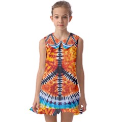 Tie Dye Peace Sign Kids  Pilgrim Collar Ruffle Hem Dress