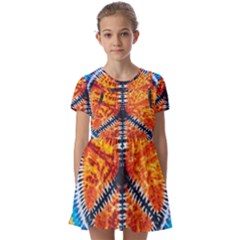 Tie Dye Peace Sign Kids  Short Sleeve Pinafore Style Dress by Ket1n9