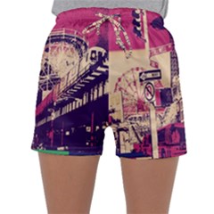 Pink City Retro Vintage Futurism Art Sleepwear Shorts