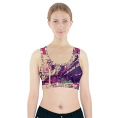 Pink City Retro Vintage Futurism Art Sports Bra With Pocket