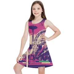 Pink City Retro Vintage Futurism Art Kids  Lightweight Sleeveless Dress