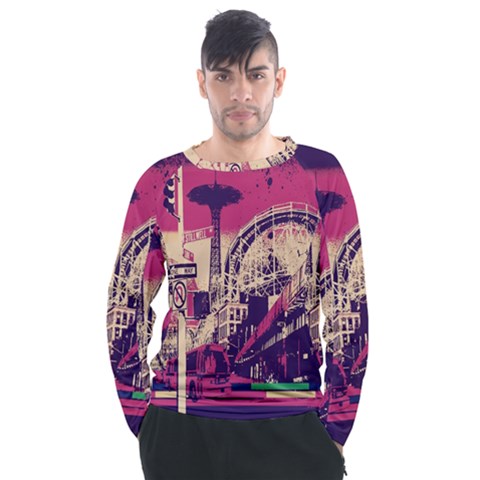 Pink City Retro Vintage Futurism Art Men s Long Sleeve Raglan T-shirt by Ket1n9