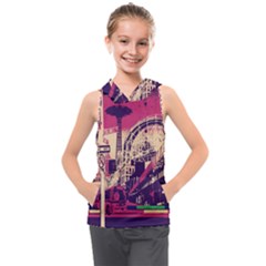 Pink City Retro Vintage Futurism Art Kids  Sleeveless Hoodie by Ket1n9