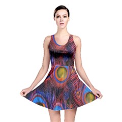 Pretty Peacock Feather Reversible Skater Dress by Ket1n9