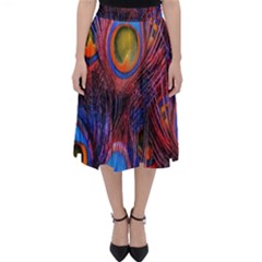 Pretty Peacock Feather Classic Midi Skirt by Ket1n9