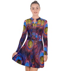 Pretty Peacock Feather Long Sleeve Panel Dress by Ket1n9