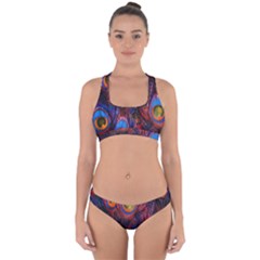 Pretty Peacock Feather Cross Back Hipster Bikini Set by Ket1n9