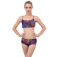 Pretty Peacock Feather Layered Top Bikini Set by Ket1n9