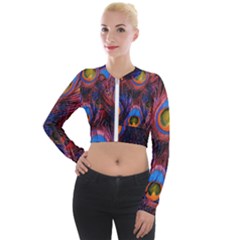 Pretty Peacock Feather Long Sleeve Cropped Velvet Jacket by Ket1n9