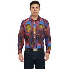 Pretty Peacock Feather Men s Long Sleeve Pocket Shirt  by Ket1n9