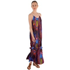 Pretty Peacock Feather Cami Maxi Ruffle Chiffon Dress by Ket1n9