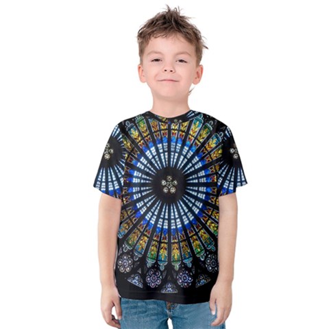 Stained Glass Rose Window In France s Strasbourg Cathedral Kids  Cotton T-shirt by Ket1n9