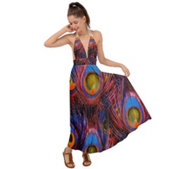 Pretty Peacock Feather Backless Maxi Beach Dress by Ket1n9