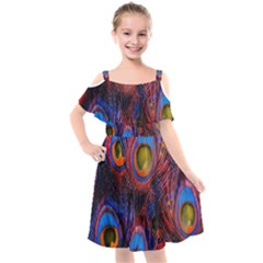 Pretty Peacock Feather Kids  Cut Out Shoulders Chiffon Dress by Ket1n9