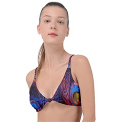 Pretty Peacock Feather Knot Up Bikini Top by Ket1n9