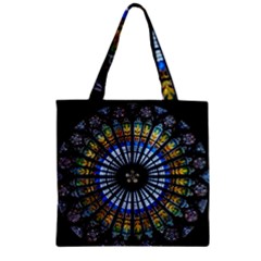 Stained Glass Rose Window In France s Strasbourg Cathedral Zipper Grocery Tote Bag by Ket1n9