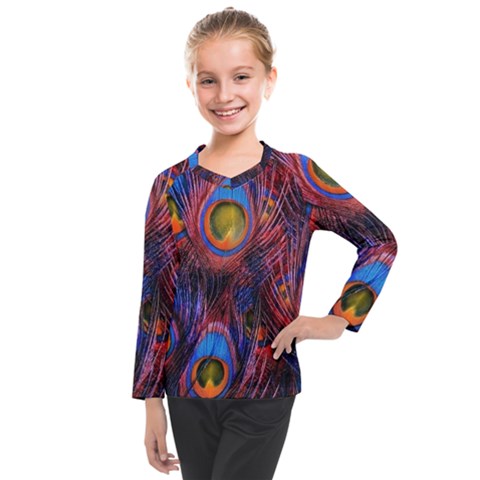 Pretty Peacock Feather Kids  Long Mesh T-shirt by Ket1n9